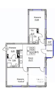 3-к квартира, вторичка, 80м2, 2/9 этаж