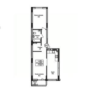 2-к квартира, вторичка, 57м2, 2/9 этаж