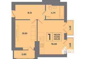 1-к квартира, строящийся дом, 46м2, 8/8 этаж