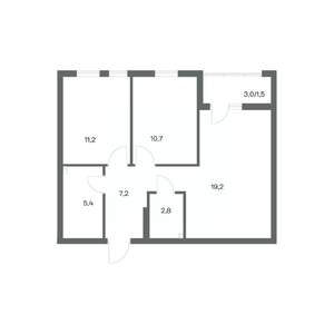 2-к квартира, строящийся дом, 58м2, 1/18 этаж