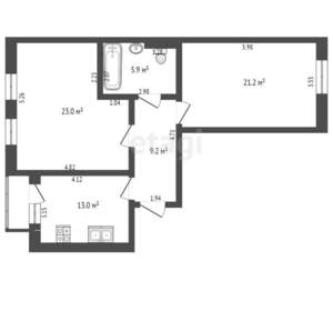 2-к квартира, вторичка, 57м2, 1/5 этаж