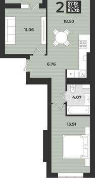 2-к квартира, вторичка, 59м2, 9/9 этаж
