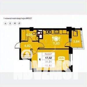 1-к квартира, вторичка, 42м2, 14/25 этаж