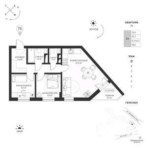 2-к квартира, вторичка, 60м2, 7/7 этаж