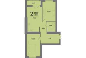 2-к квартира, строящийся дом, 66м2, 7/8 этаж