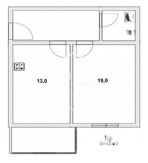 1-к квартира, вторичка, 43м2, 2/9 этаж