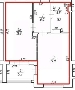 1-к квартира, вторичка, 50м2, 2/4 этаж