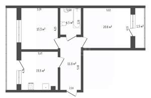 2-к квартира, вторичка, 70м2, 1/4 этаж