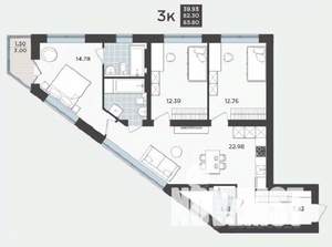 3-к квартира, строящийся дом, 82м2, 4/9 этаж