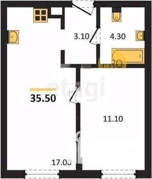 1-к квартира, вторичка, 36м2, 1/5 этаж