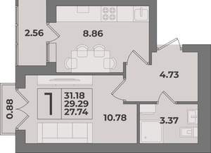 1-к квартира, вторичка, 31м2, 9/9 этаж