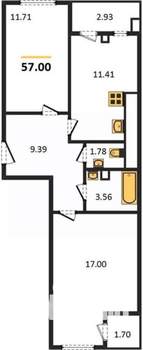 2-к квартира, вторичка, 57м2, 8/9 этаж