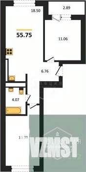 2-к квартира, вторичка, 56м2, 4/9 этаж