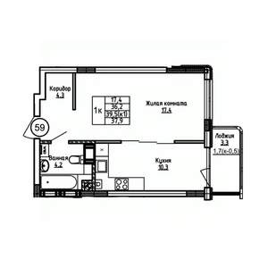 1-к квартира, вторичка, 38м2, 4/9 этаж