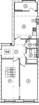 2-к квартира, строящийся дом, 71м2, 1/9 этаж