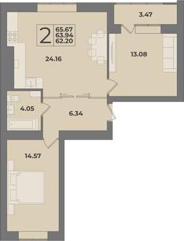 2-к квартира, вторичка, 66м2, 1/9 этаж