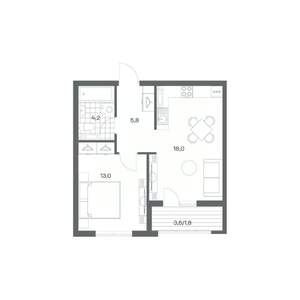 1-к квартира, вторичка, 43м2, 4/18 этаж