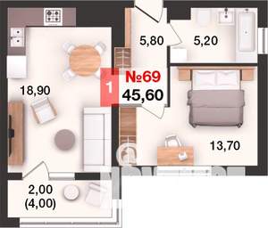 1-к квартира, вторичка, 46м2, 11/15 этаж