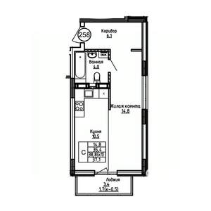 Студия квартира, вторичка, 37м2, 7/9 этаж