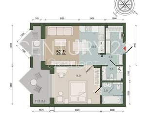 Студия квартира, вторичка, 53м2, 4/11 этаж