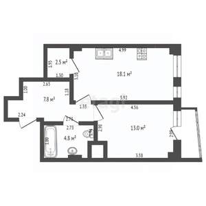 1-к квартира, сданный дом, 49м2, 11/25 этаж