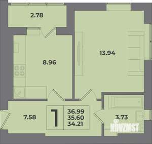 1-к квартира, вторичка, 37м2, 5/9 этаж