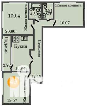 3-к квартира, сданный дом, 102м2, 10/12 этаж