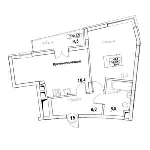 1-к квартира, вторичка, 51м2, 4/7 этаж