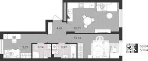2-к квартира, сданный дом, 53м2, 1/4 этаж