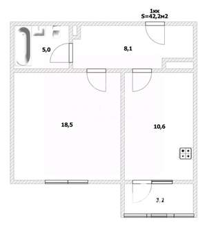 1-к квартира, вторичка, 42м2, 4/9 этаж