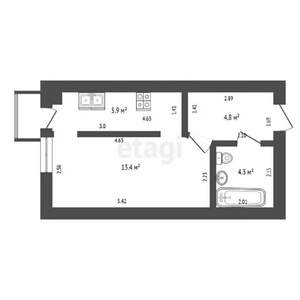 Студия квартира, вторичка, 35м2, 4/4 этаж