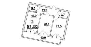 2-к квартира, сданный дом, 81м2, 7/9 этаж