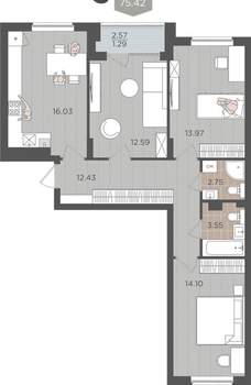 Студия квартира, вторичка, 77м2, 1/9 этаж