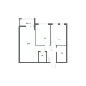 2-к квартира, строящийся дом, 60м2, 6/18 этаж