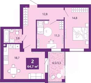 2-к квартира, вторичка, 65м2, 2/4 этаж