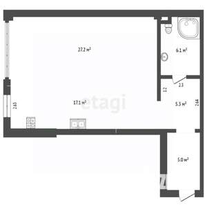 1-к квартира, вторичка, 61м2, 2/10 этаж