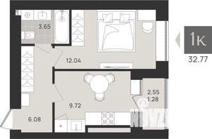 1-к квартира, строящийся дом, 33м2, 2/9 этаж