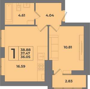 1-к квартира, вторичка, 39м2, 5/8 этаж
