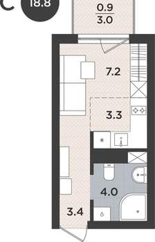 1-к квартира, вторичка, 19м2, 2/9 этаж