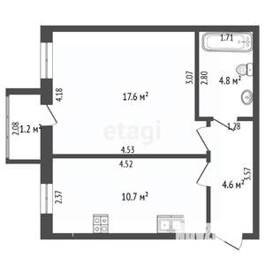 1-к квартира, вторичка, 44м2, 1/9 этаж