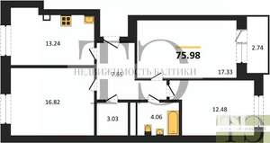 3-к квартира, вторичка, 76м2, 1/9 этаж