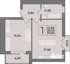 1-к квартира, вторичка, 42м2, 3/9 этаж