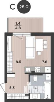 Студия квартира, вторичка, 28м2, 1/9 этаж