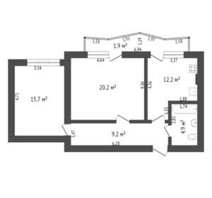 2-к квартира, вторичка, 54м2, 5/9 этаж