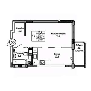 1-к квартира, вторичка, 38м2, 3/9 этаж