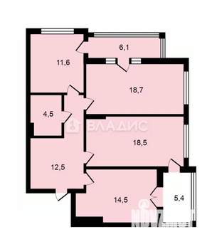 3-к квартира, вторичка, 92м2, 3/4 этаж