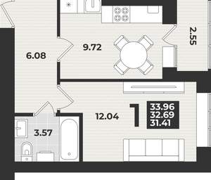 1-к квартира, вторичка, 34м2, 1/9 этаж