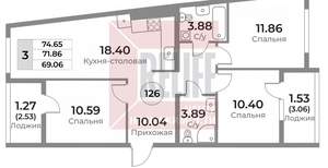 3-к квартира, вторичка, 72м2, 6/10 этаж