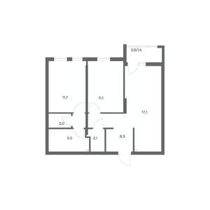 2-к квартира, строящийся дом, 59м2, 2/18 этаж