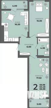 2-к квартира, вторичка, 63м2, 4/8 этаж